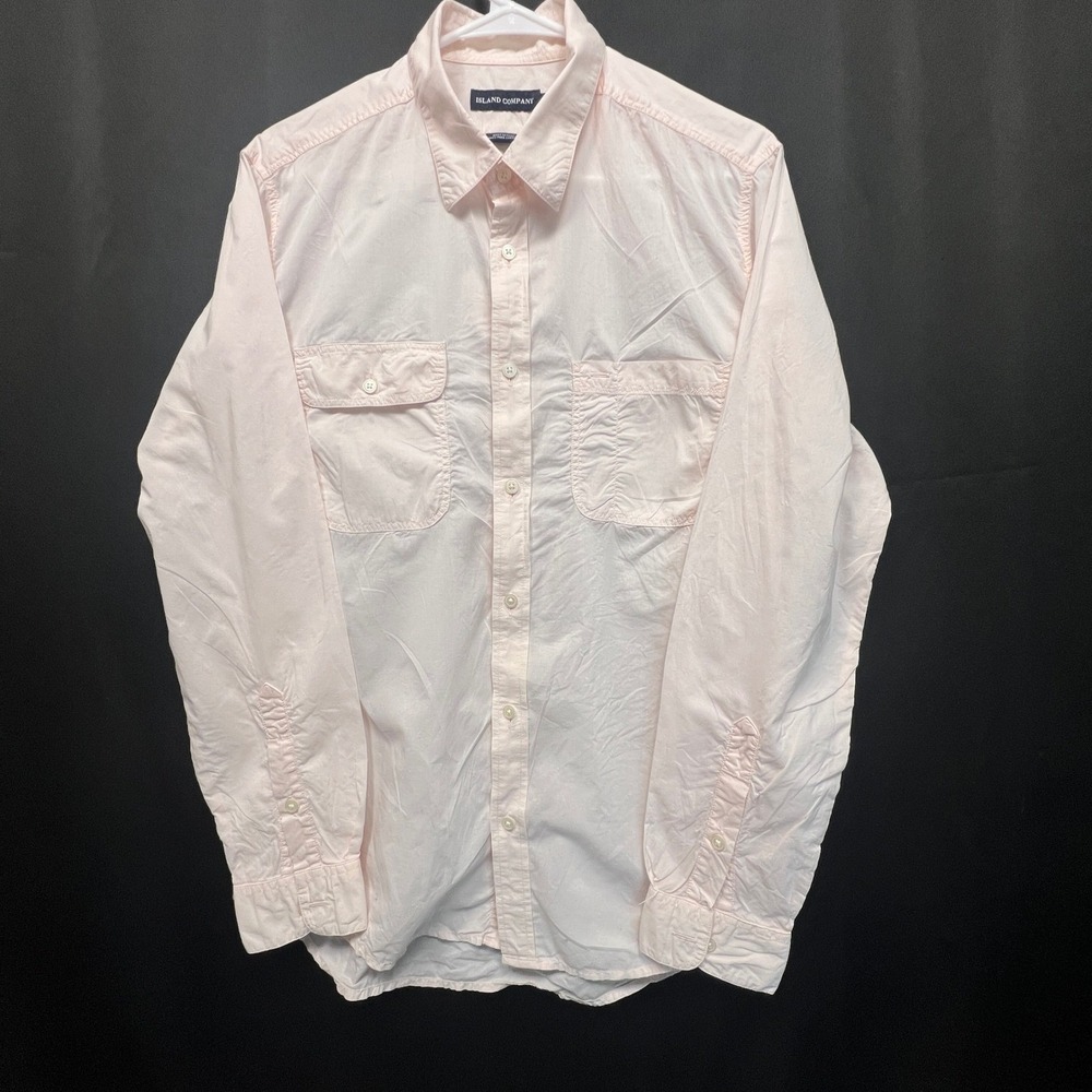 Island Company Mens Pima Cotton Button Down Shirt Pink Long Sleeve Small